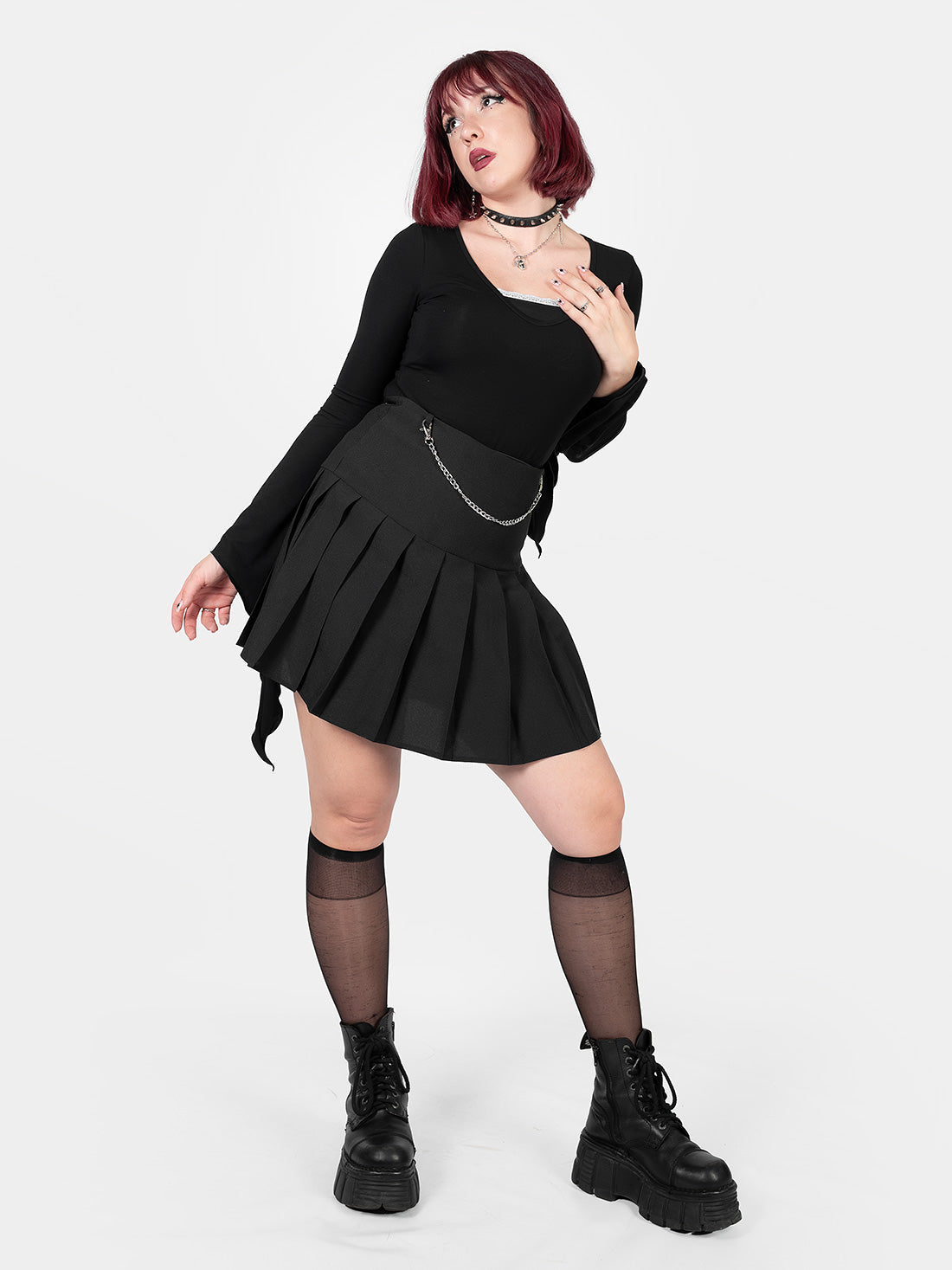 Black Pleated Chain Skirt