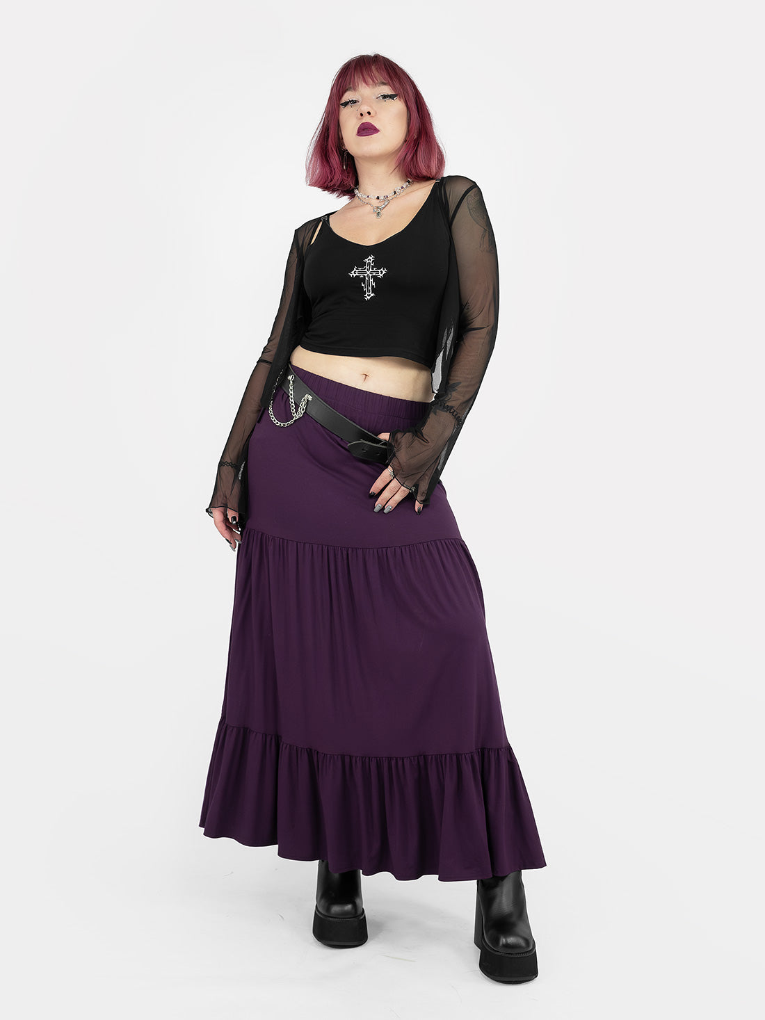 Purple Oblivion Ruffled Maxi Skirt