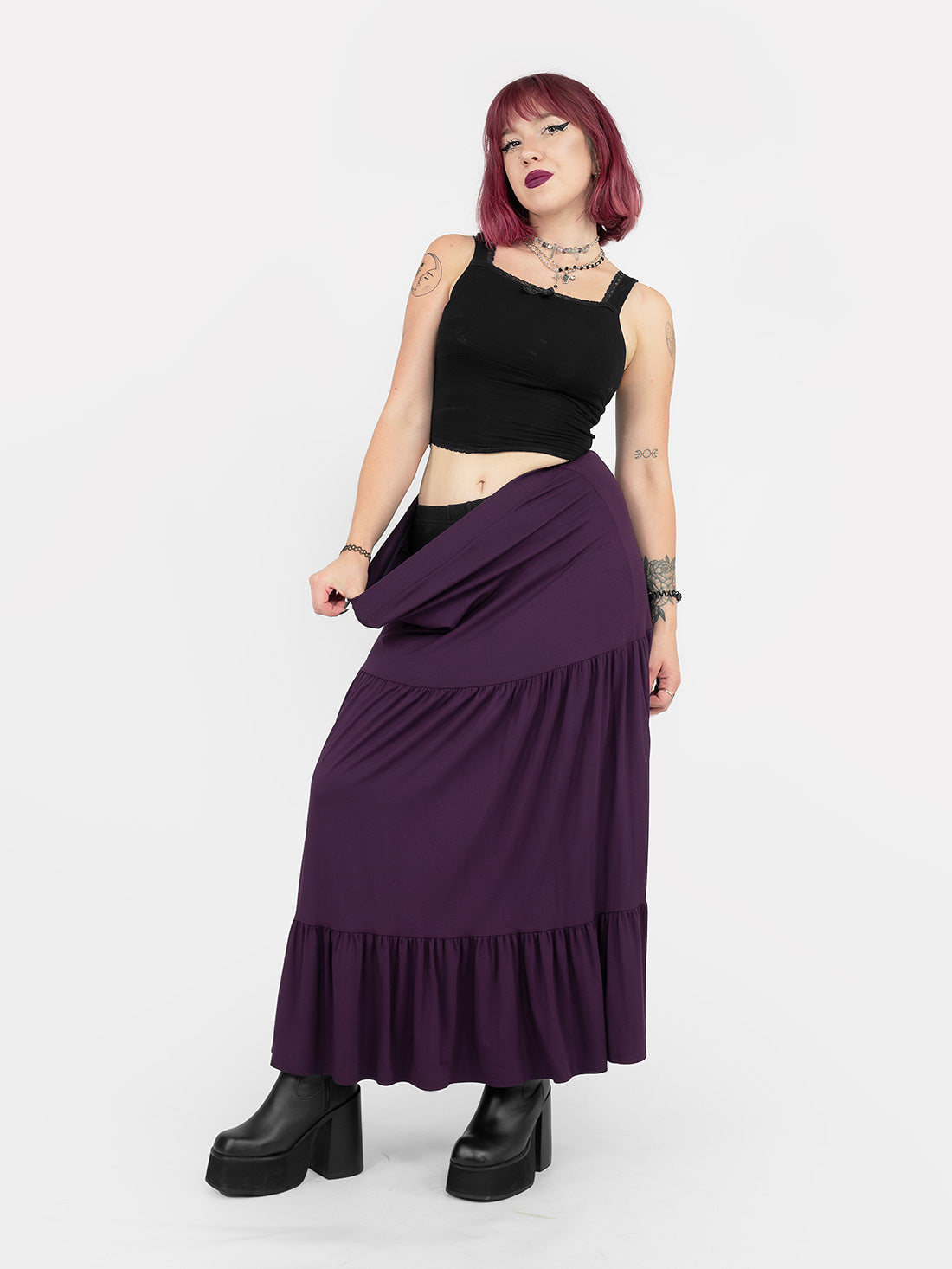 Purple Oblivion Ruffled Maxi Skirt