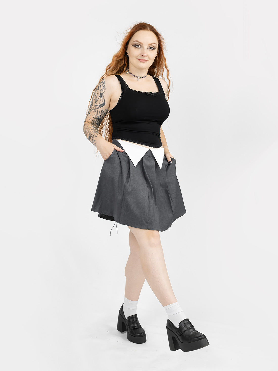 Ether Grey Pleated Mini Skirt