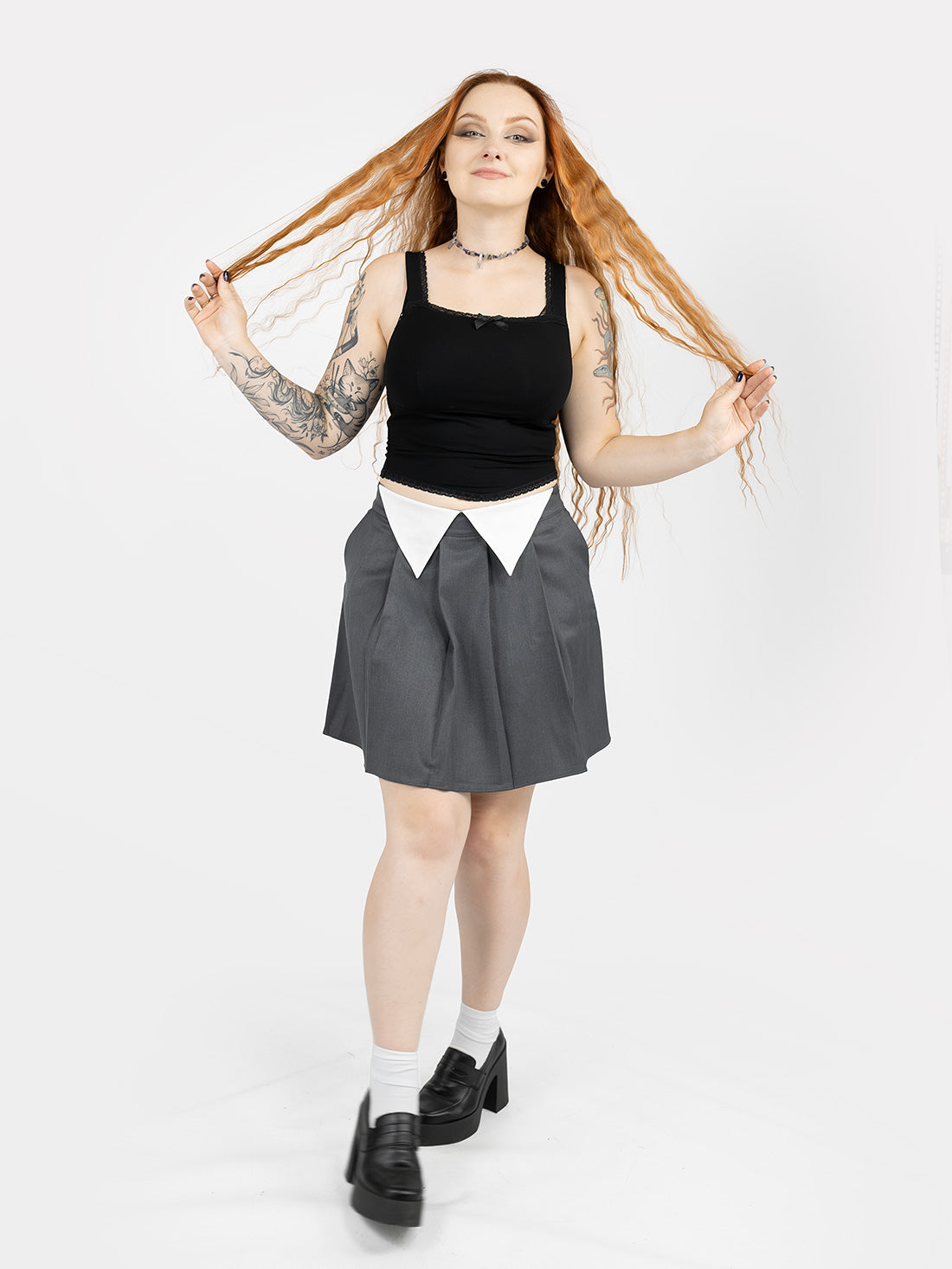 Ether Grey Pleated Mini Skirt