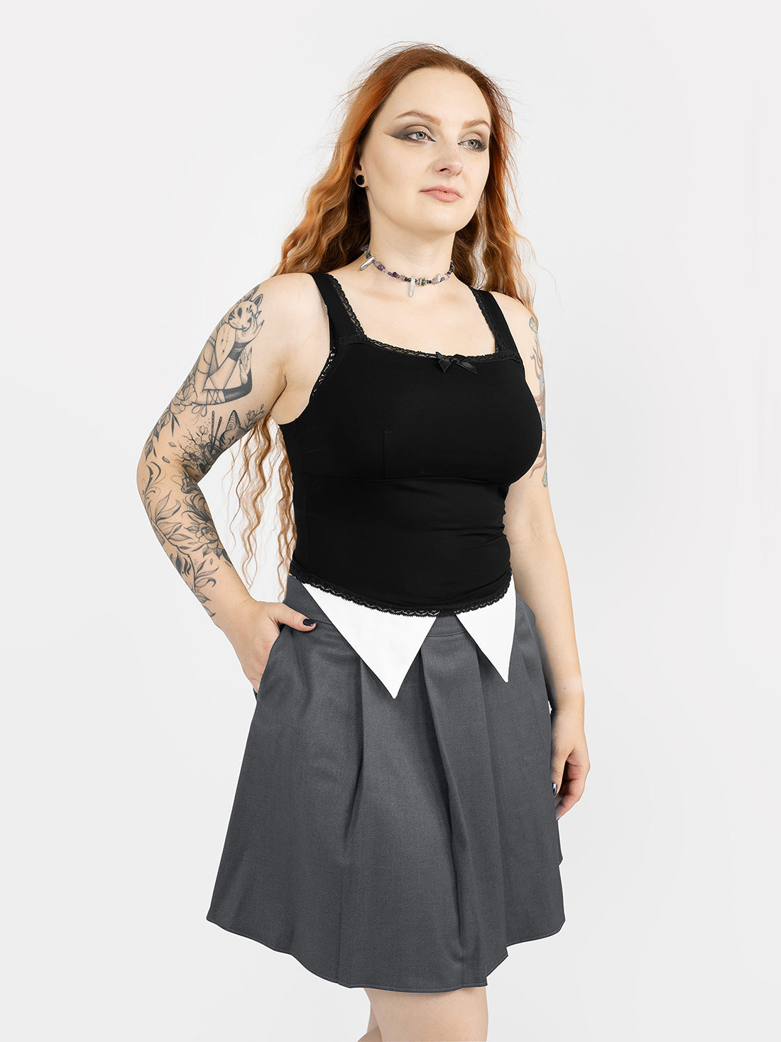 Ether Grey Pleated Mini Skirt