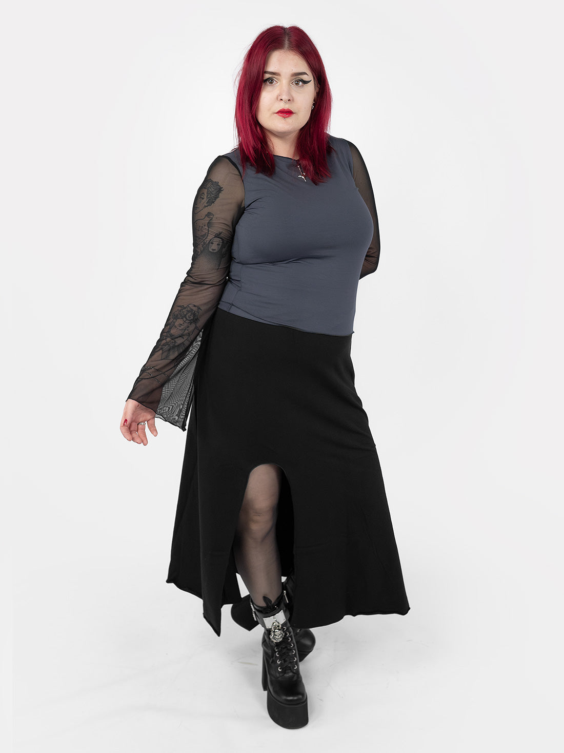 Demeter Black Slit Midi Skirt