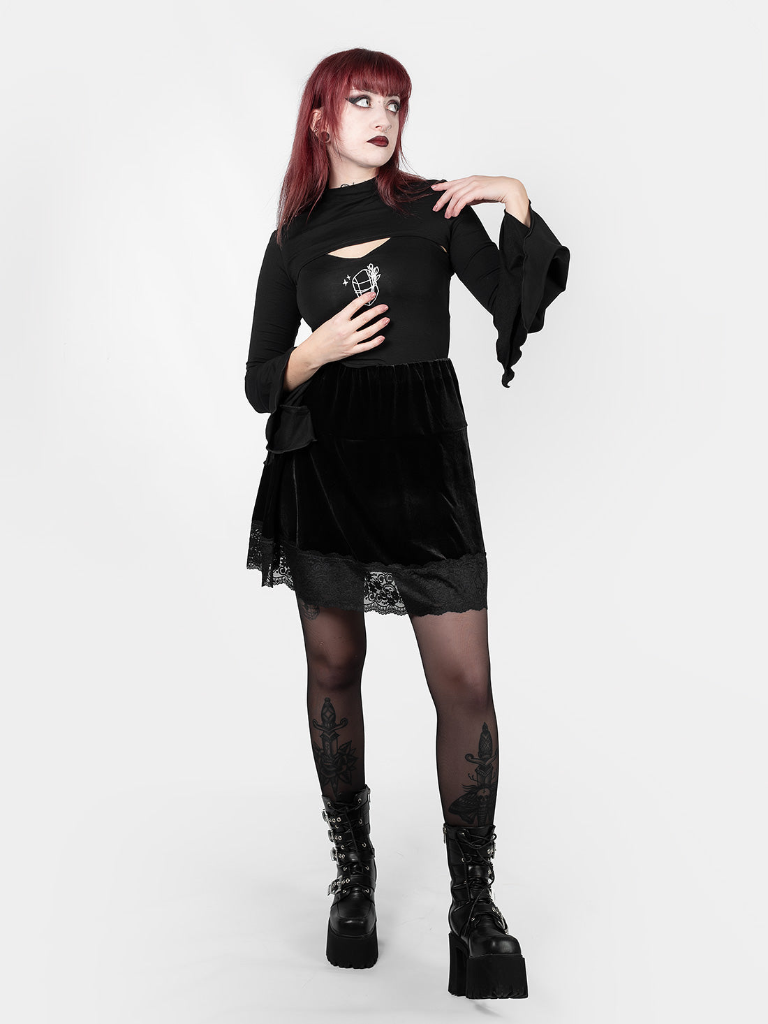 Afterdark Velvet Mini Skirt With Lace