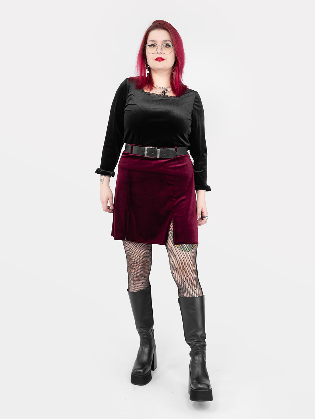 Agony Burgundy Velvet Mini Skirt