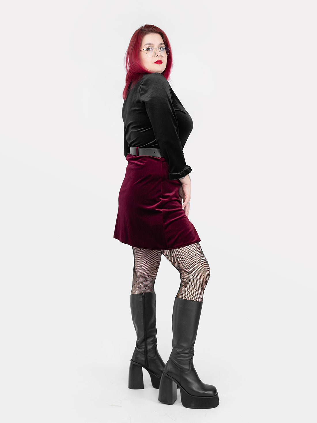 Agony Burgundy Velvet Mini Skirt