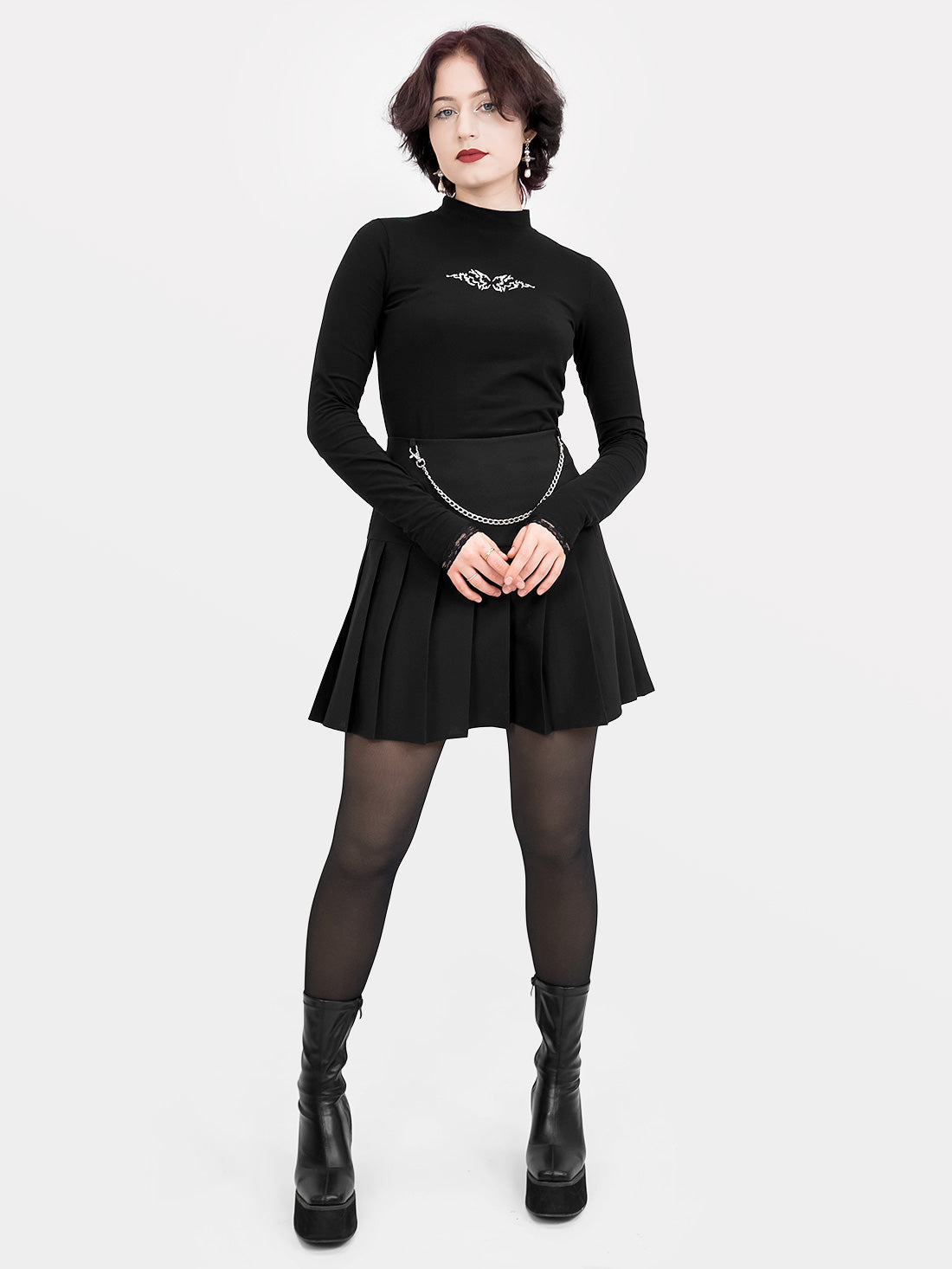 Black Pleated Chain Skirt