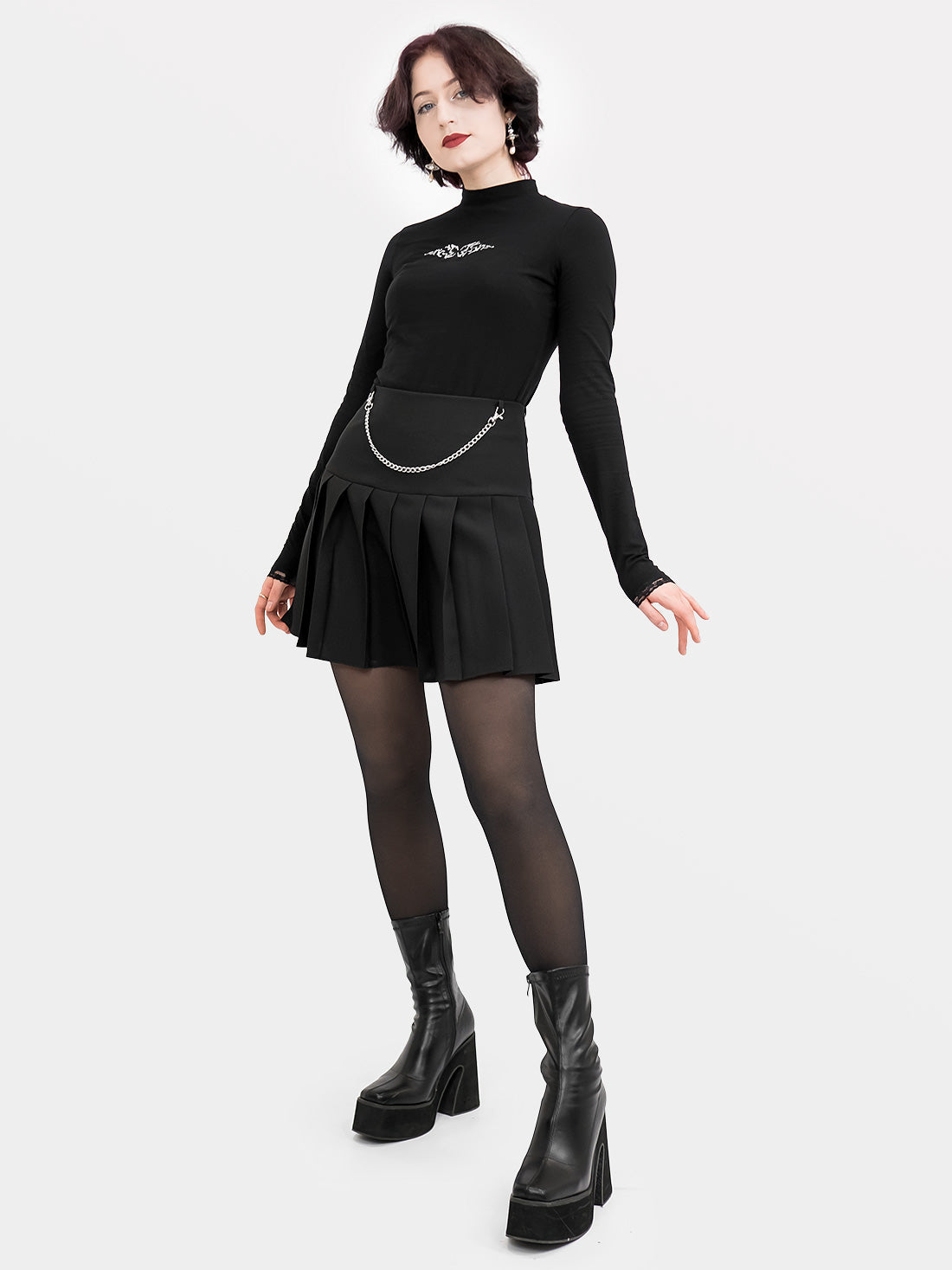 Black Pleated Chain Skirt