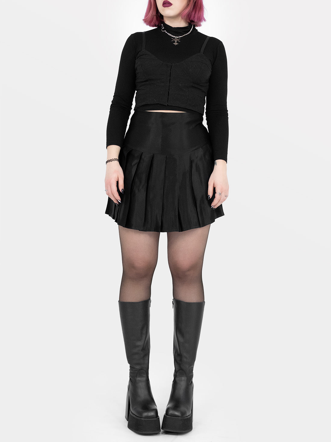 Satin Pleated Mini Skirt