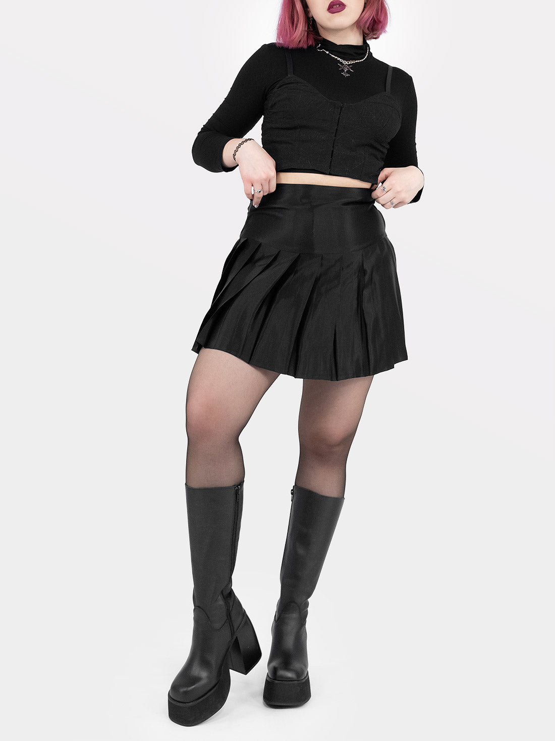 Satin Pleated Mini Skirt