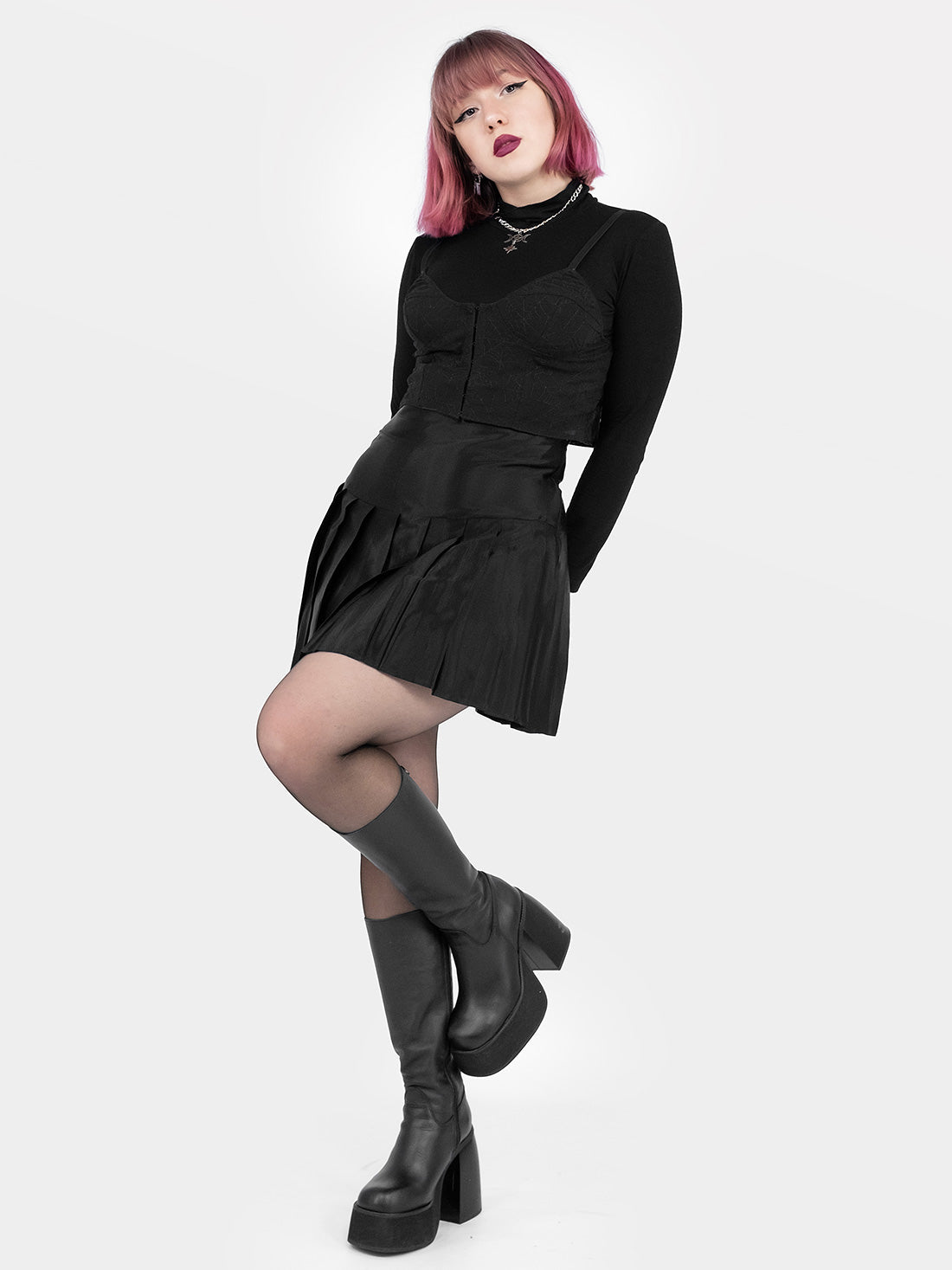 Satin Pleated Mini Skirt