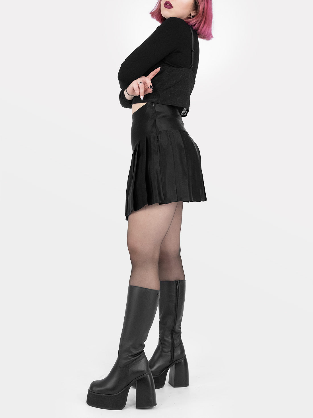 Satin Pleated Mini Skirt