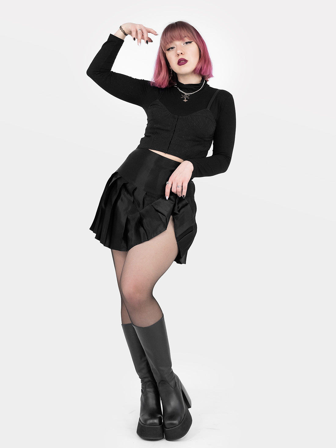 Satin Pleated Mini Skirt