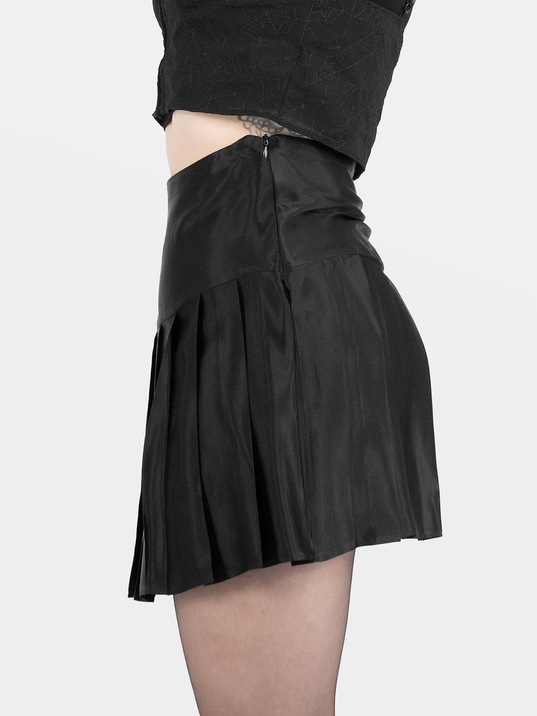Satin Pleated Mini Skirt