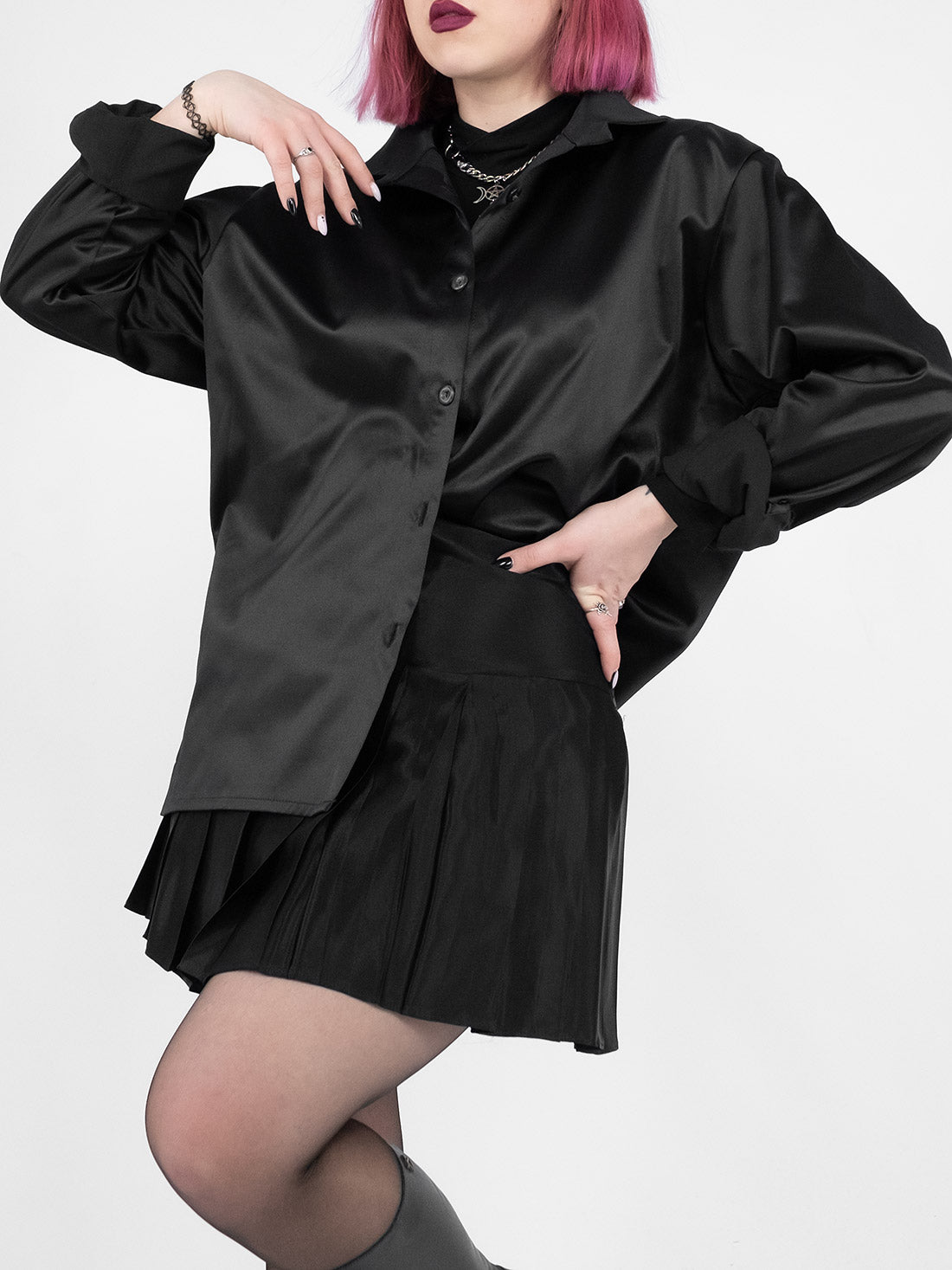 Satin Pleated Mini Skirt