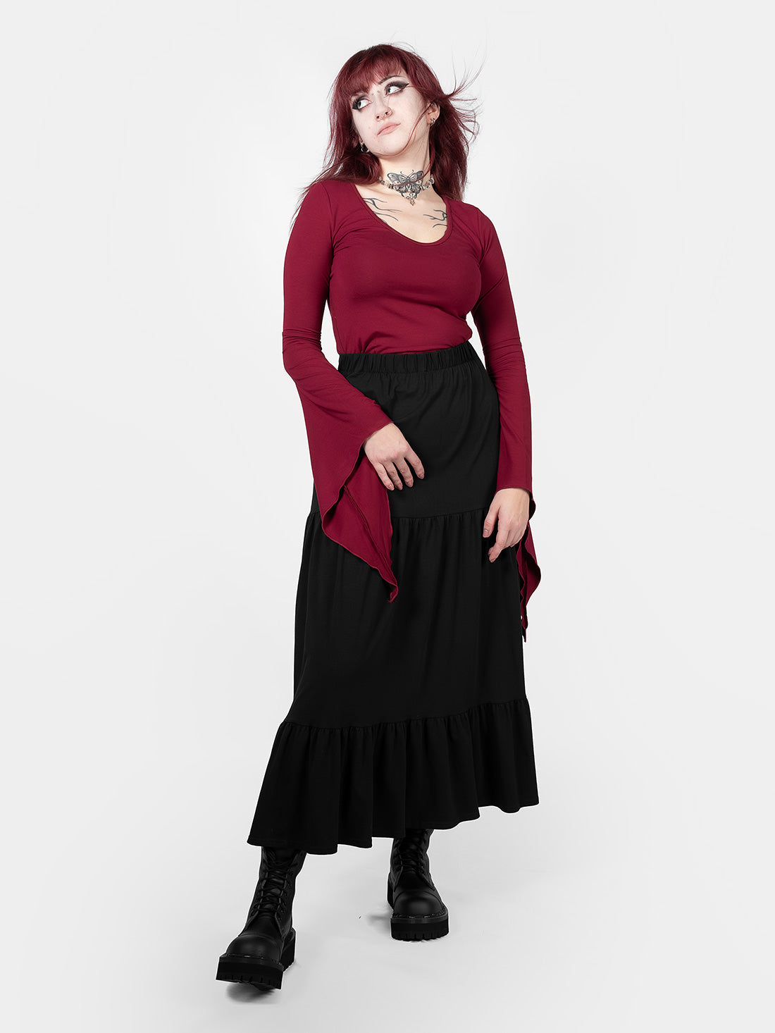 Burgundy Wisteria Bell Sleeve Top