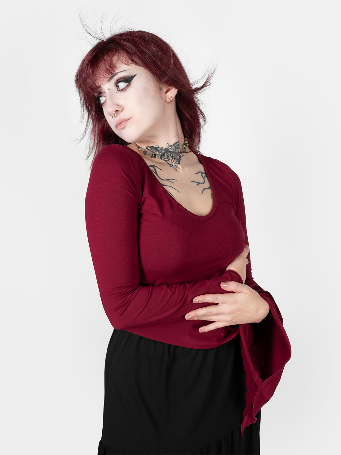 Burgundy Wisteria Bell Sleeve Top