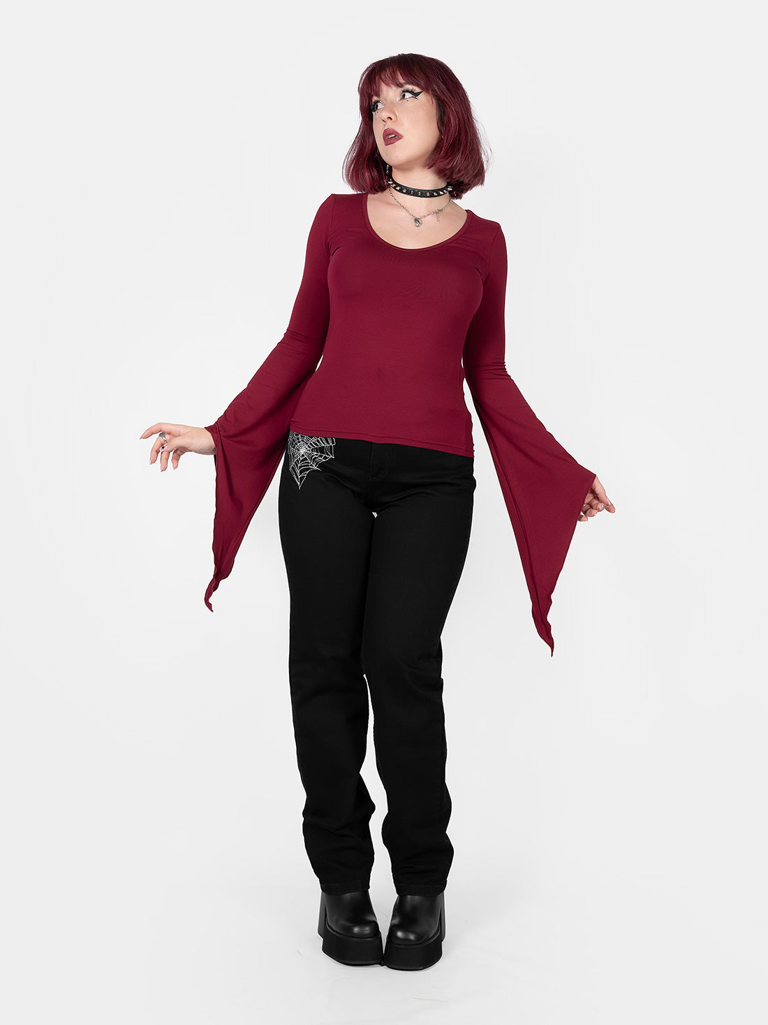 Burgundy Wisteria Bell Sleeve Top