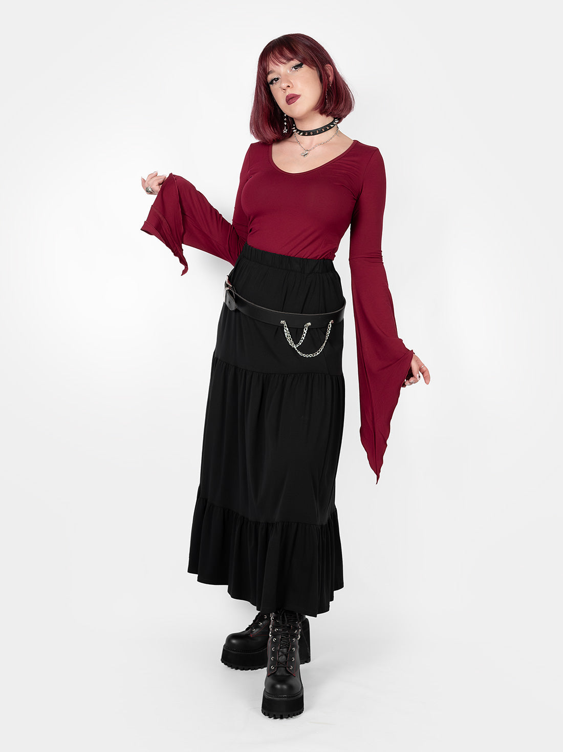 Burgundy Wisteria Bell Sleeve Top
