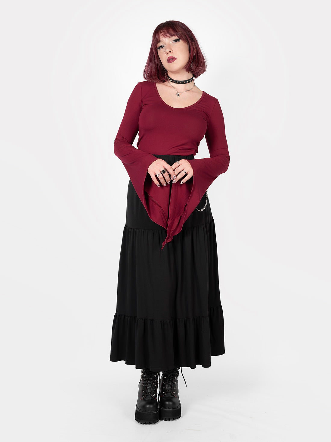 Burgundy Wisteria Bell Sleeve Top