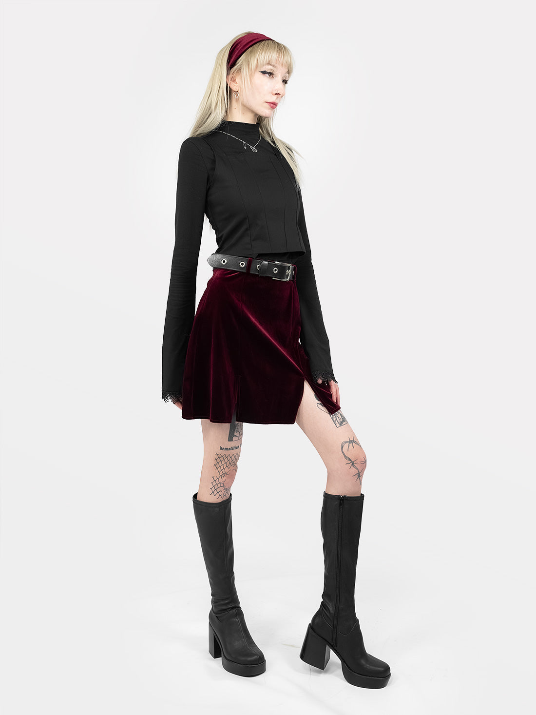 Agony Burgundy Velvet Mini Skirt