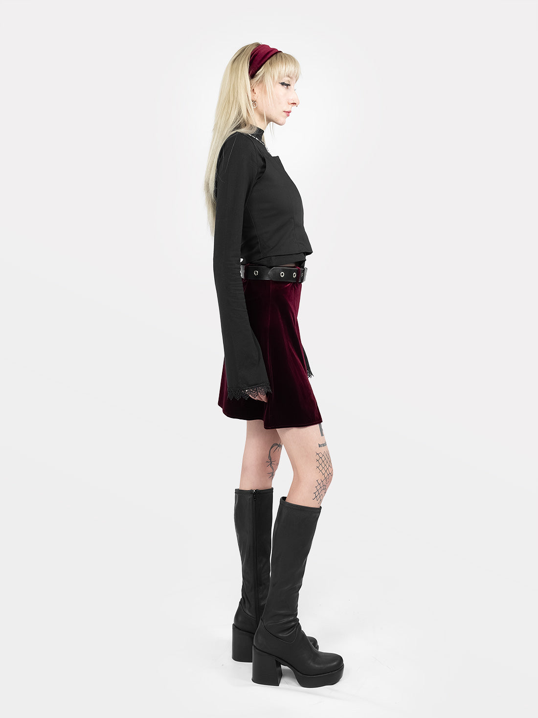 Agony Burgundy Velvet Mini Skirt
