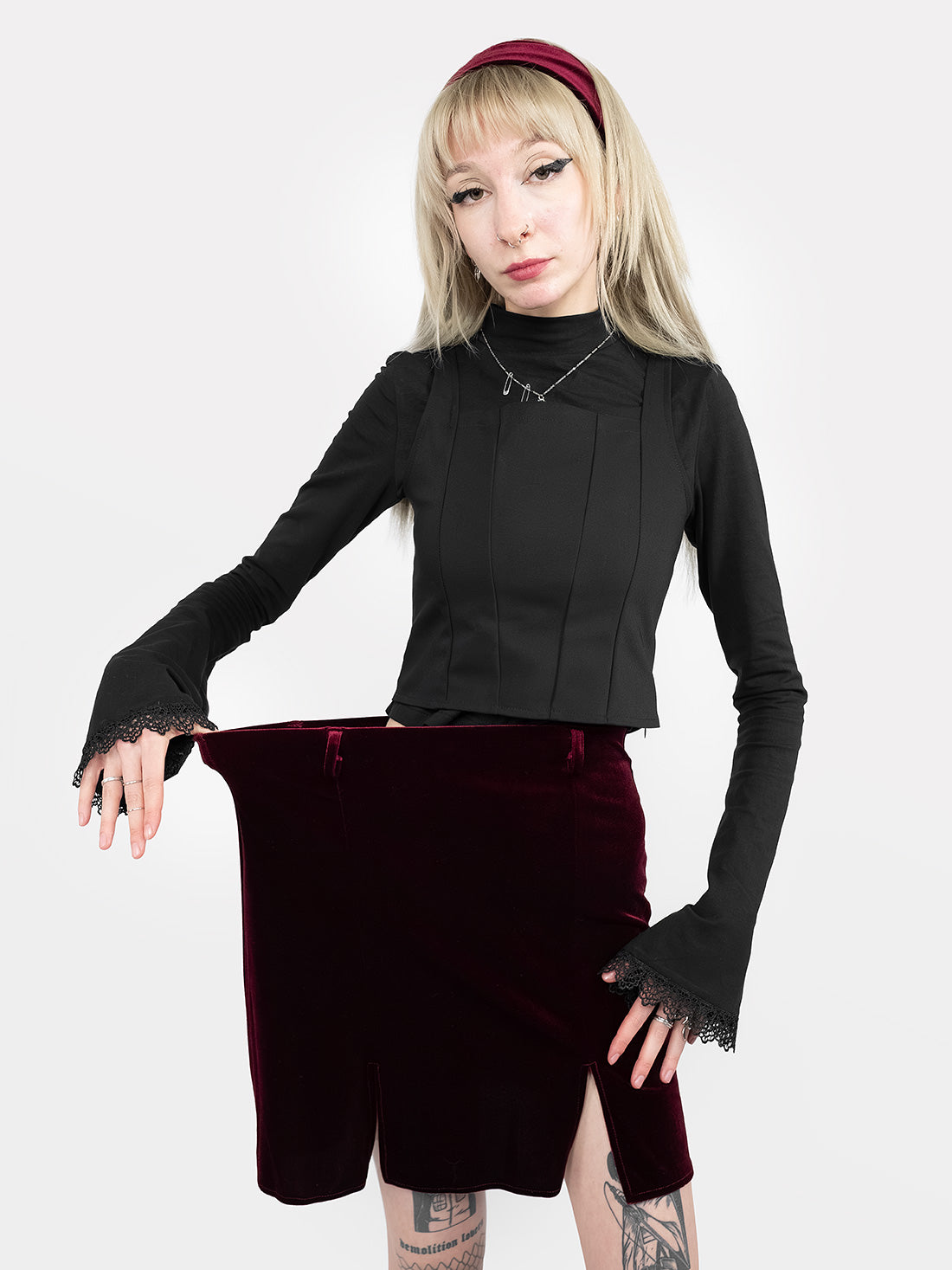 Agony Burgundy Velvet Mini Skirt