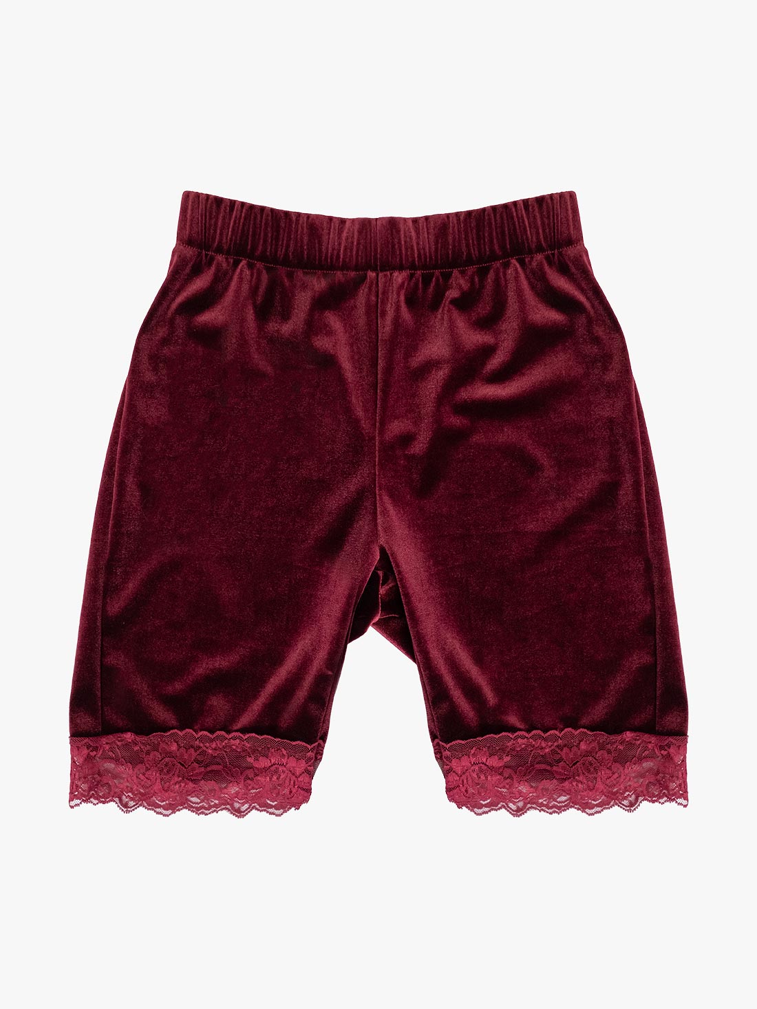 Surreal Burgundy Velvet Shorts with Lace
