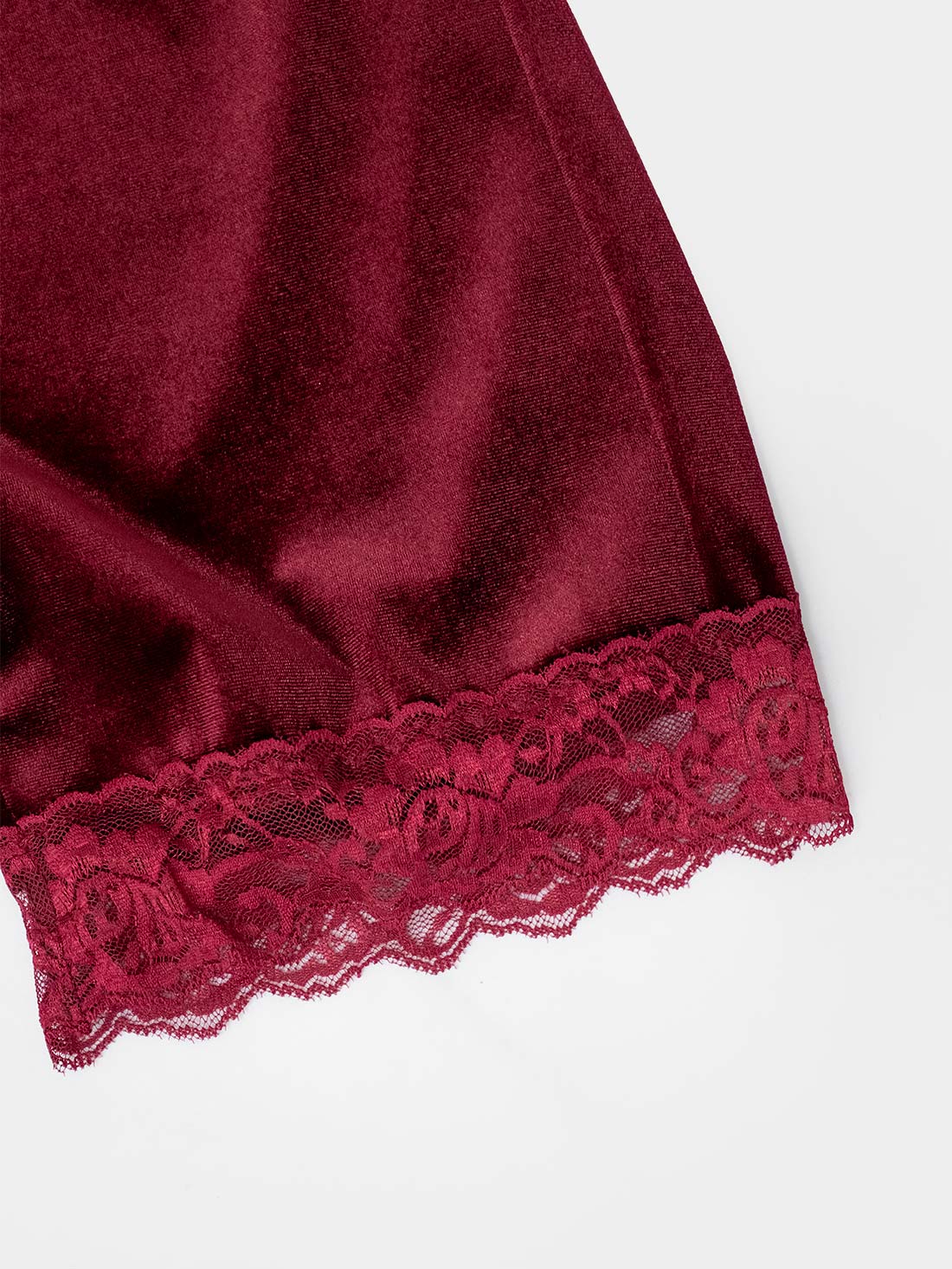Surreal Burgundy Velvet Shorts with Lace