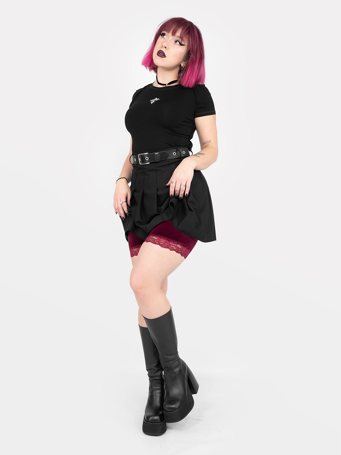 Surreal Burgundy Velvet Shorts with Lace