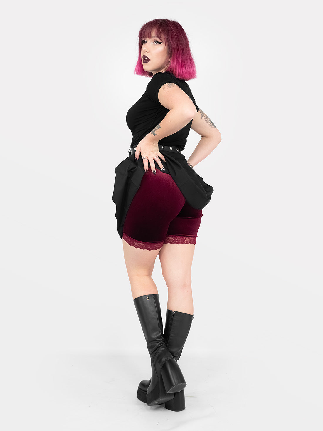 Surreal Burgundy Velvet Shorts with Lace