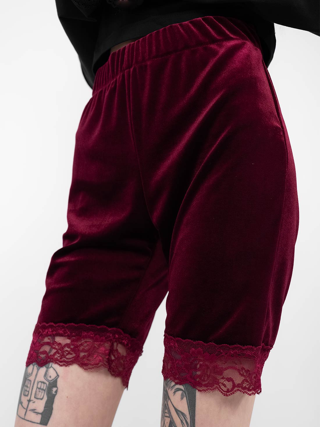 Surreal Burgundy Velvet Shorts with Lace
