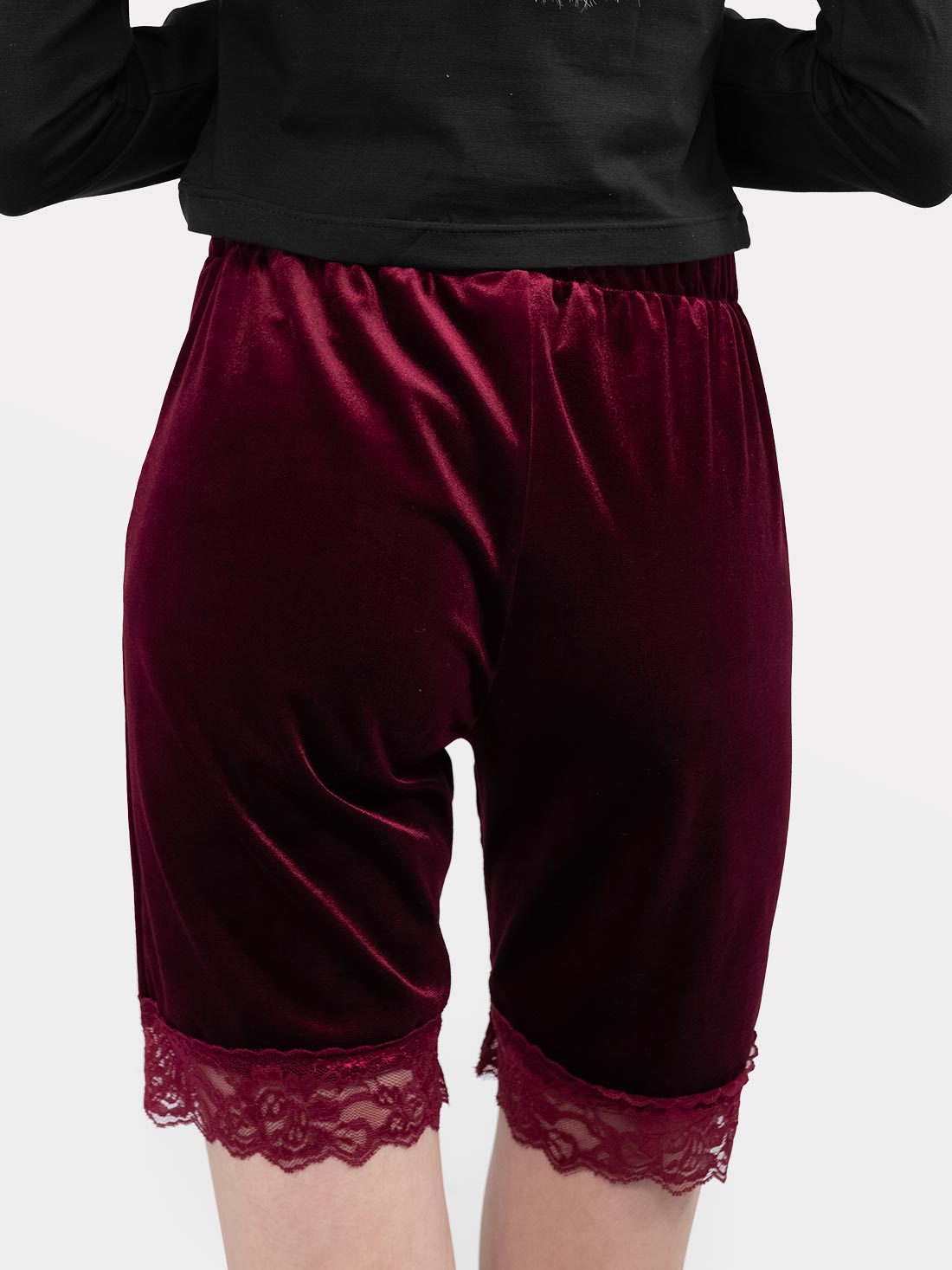 Surreal Burgundy Velvet Shorts with Lace