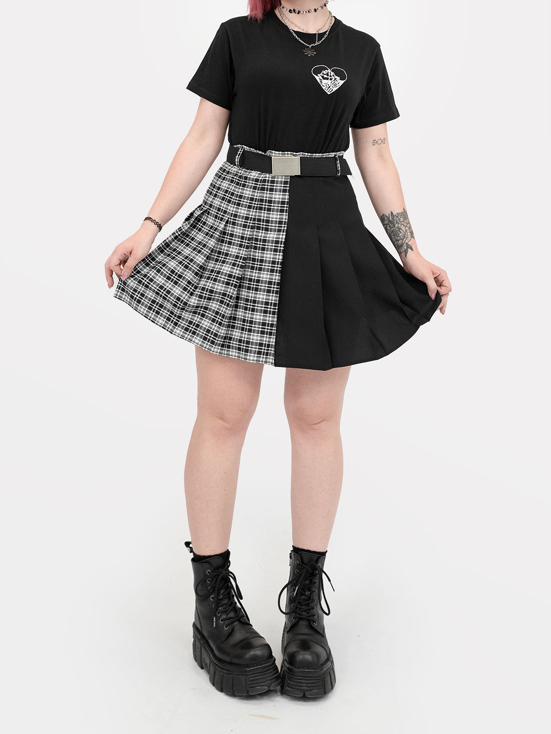 Contrast Plaid Tennis Skirt