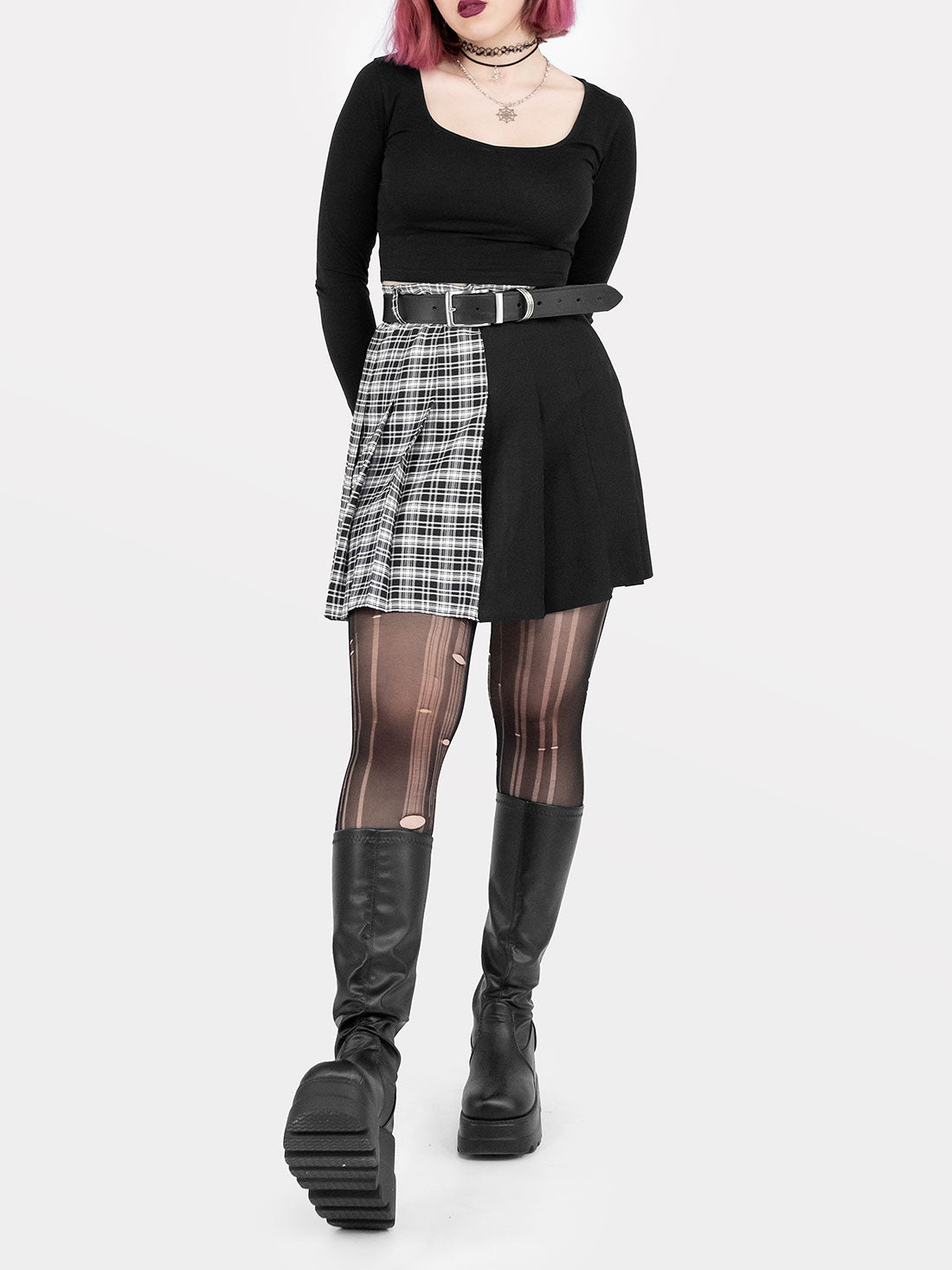 Contrast Plaid Tennis Skirt