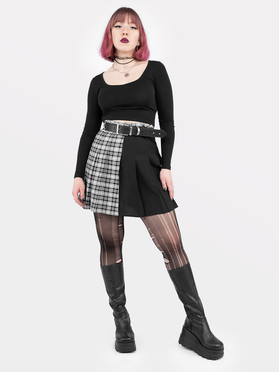Contrast Plaid Tennis Skirt