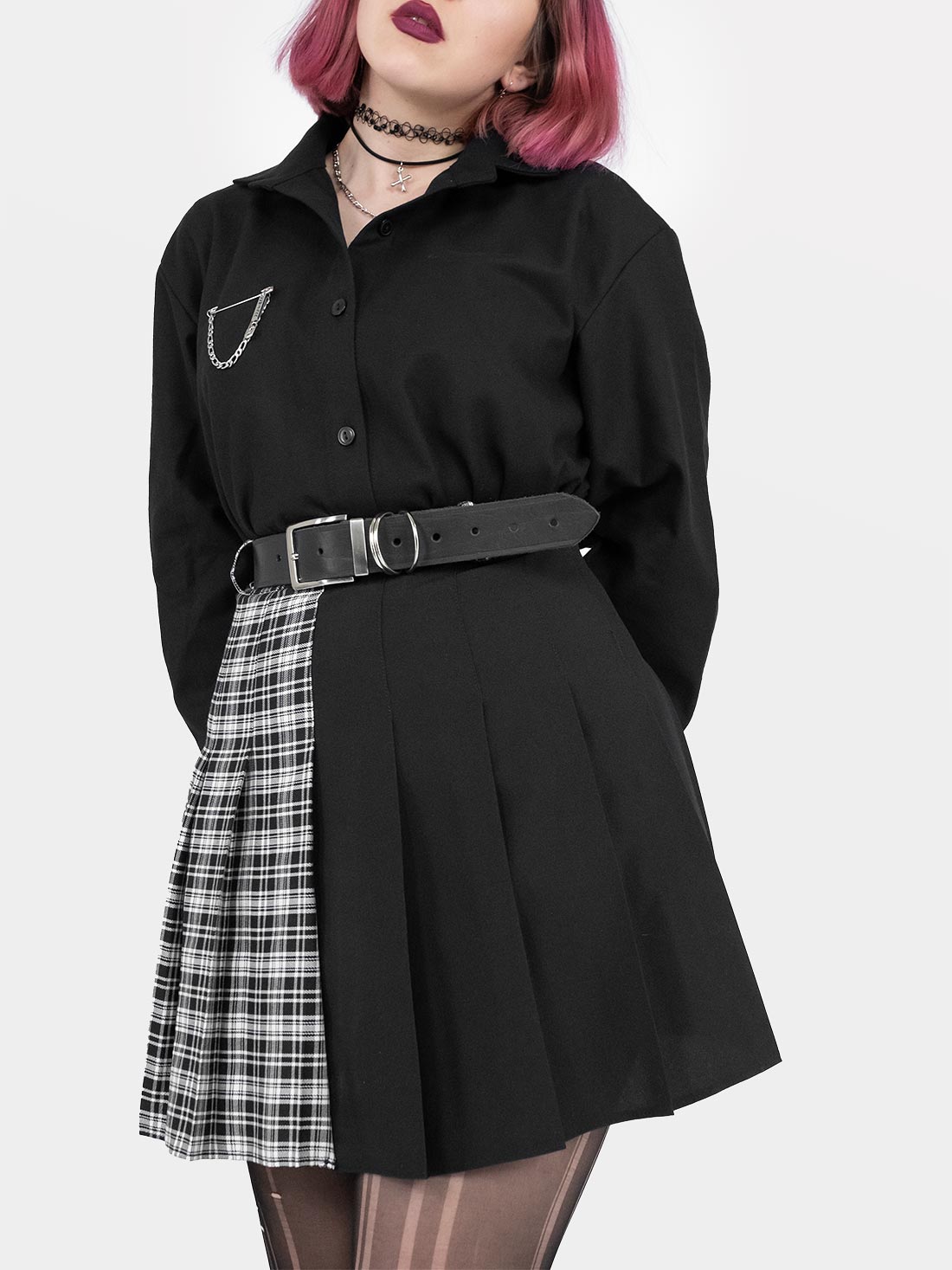 Contrast Plaid Tennis Skirt