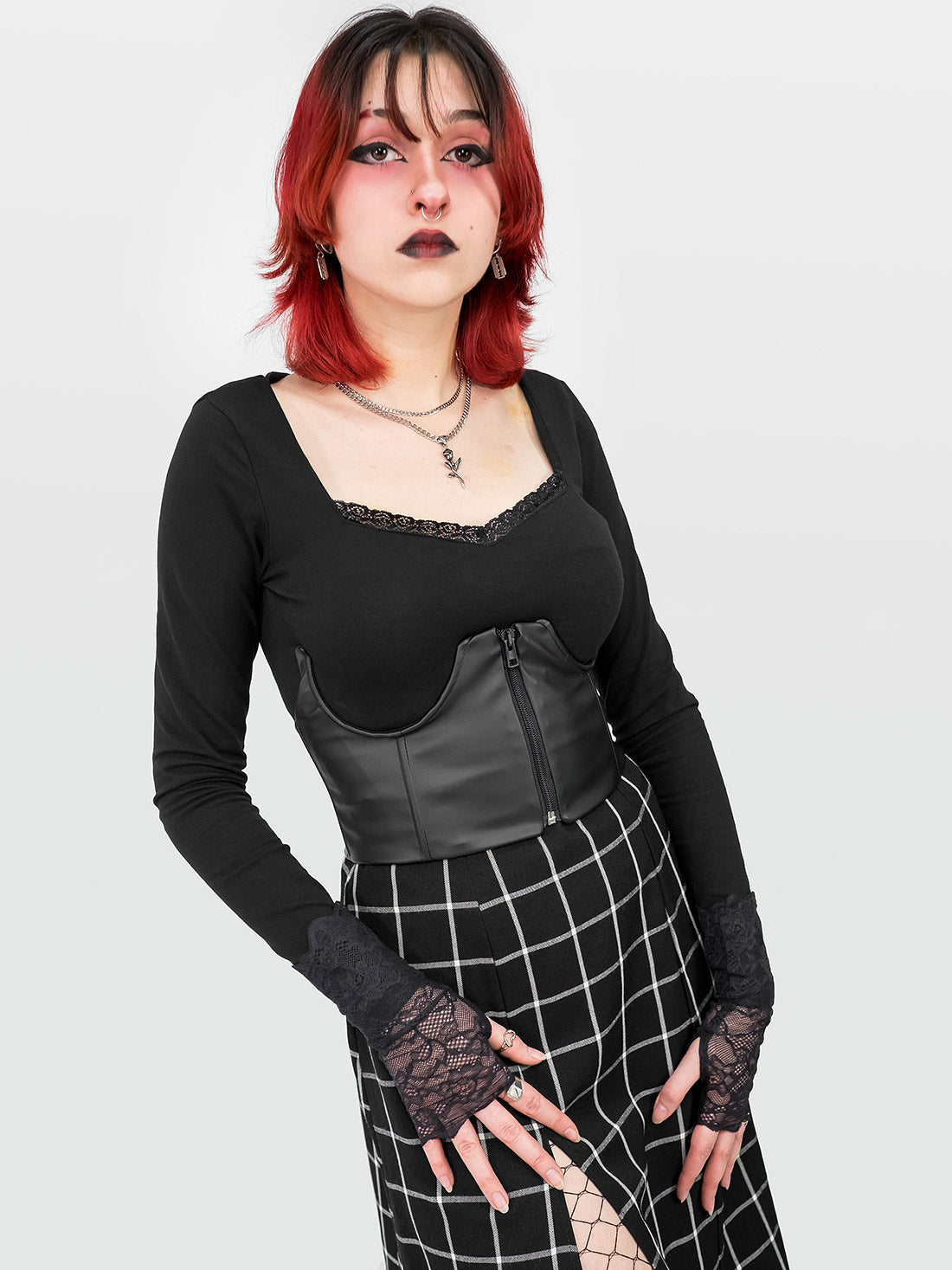 Curse Leather Zip Up Corset Belt