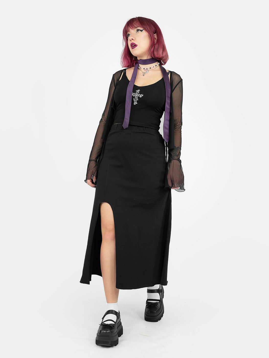 Demeter Black Slit Midi Skirt