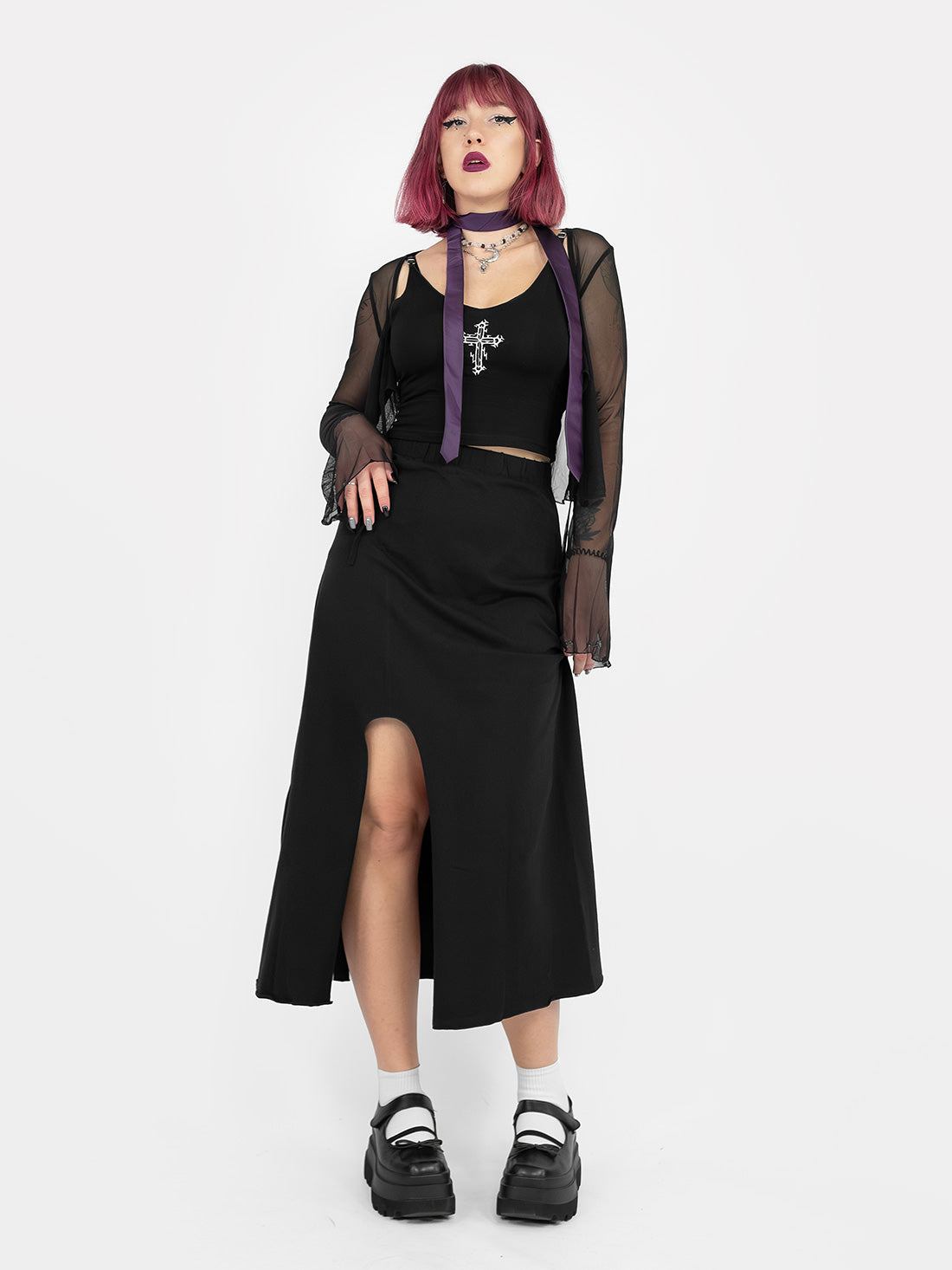 Demeter Black Slit Midi Skirt