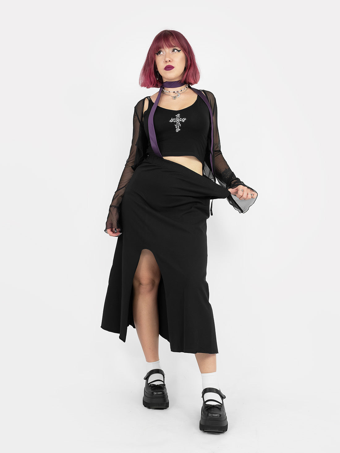Demeter Black Slit Midi Skirt