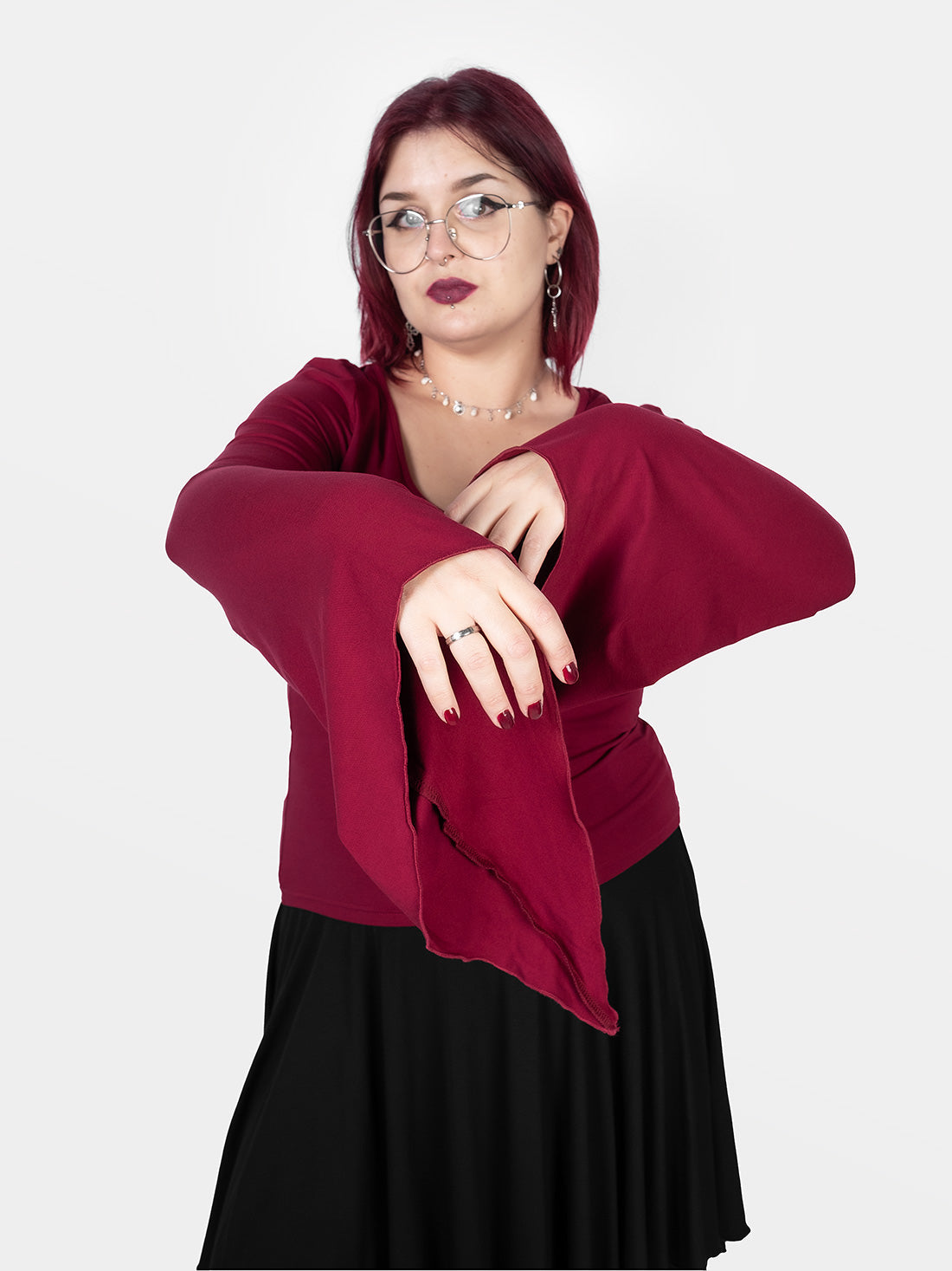 Burgundy Wisteria Bell Sleeve Top