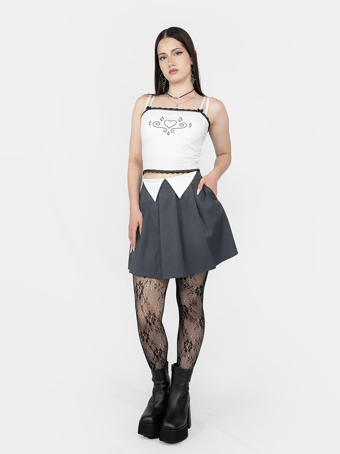 Ether Grey Pleated Mini Skirt