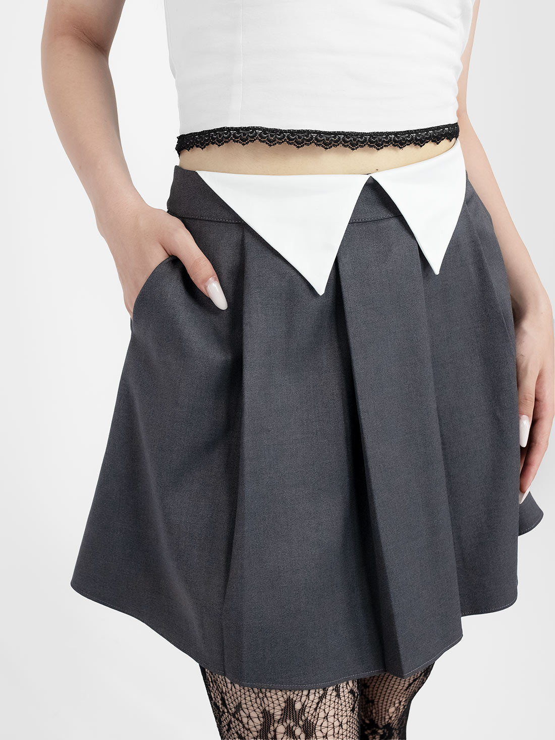 Ether Grey Pleated Mini Skirt