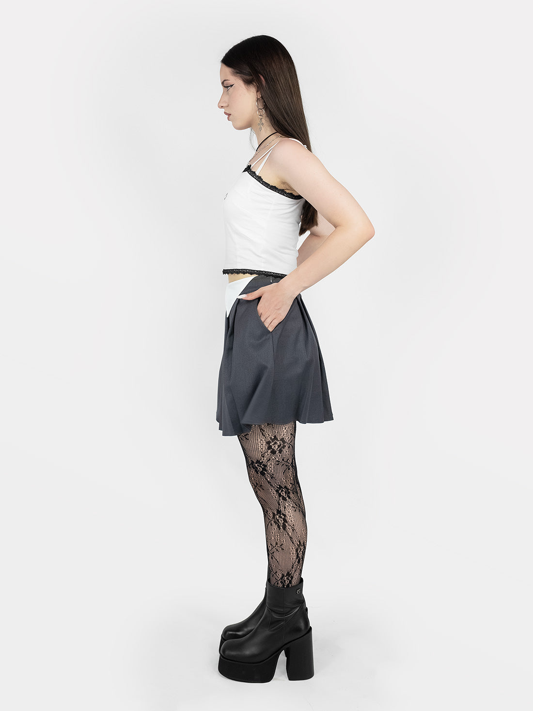 Ether Grey Pleated Mini Skirt