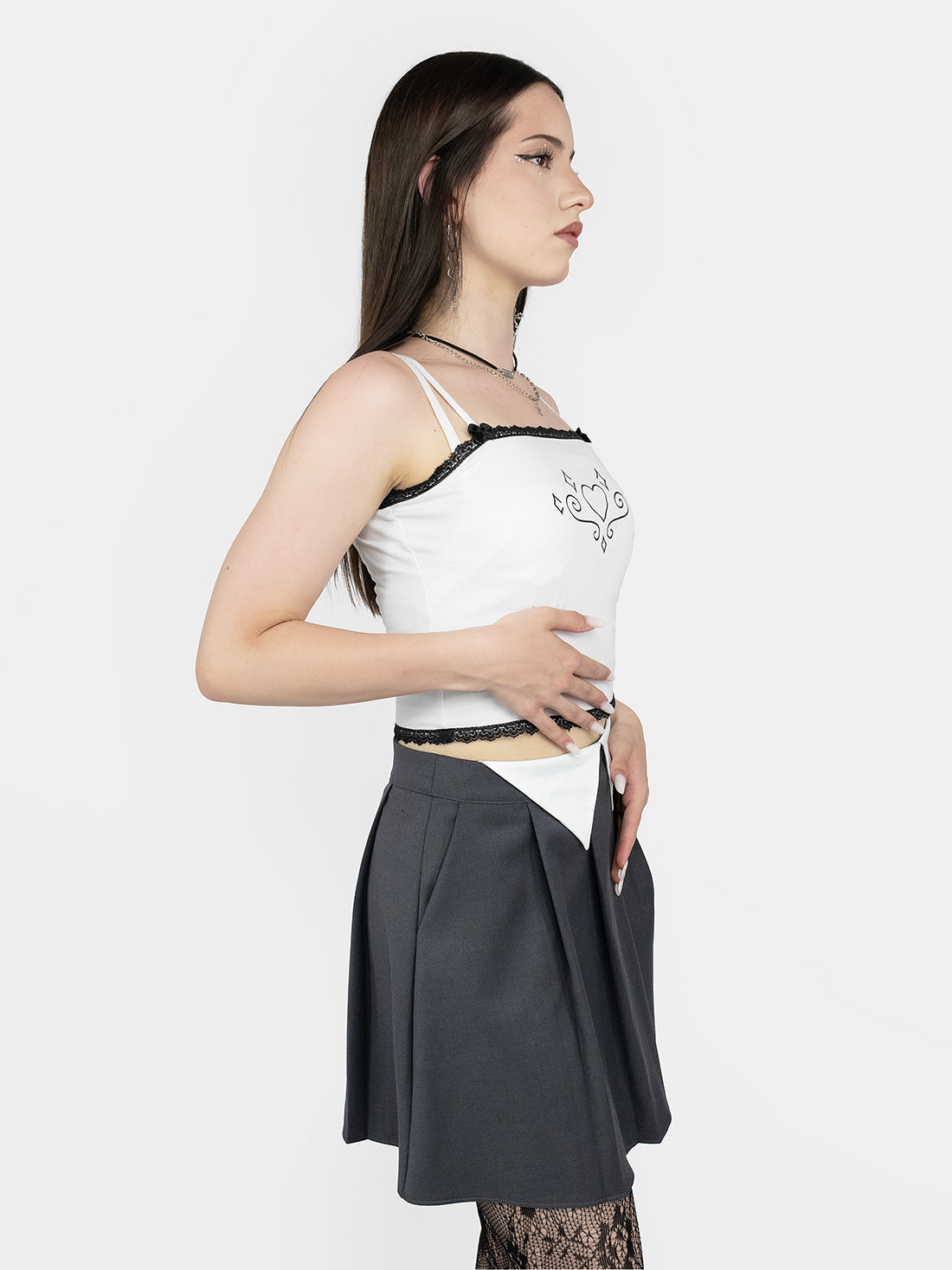 Ether Grey Pleated Mini Skirt
