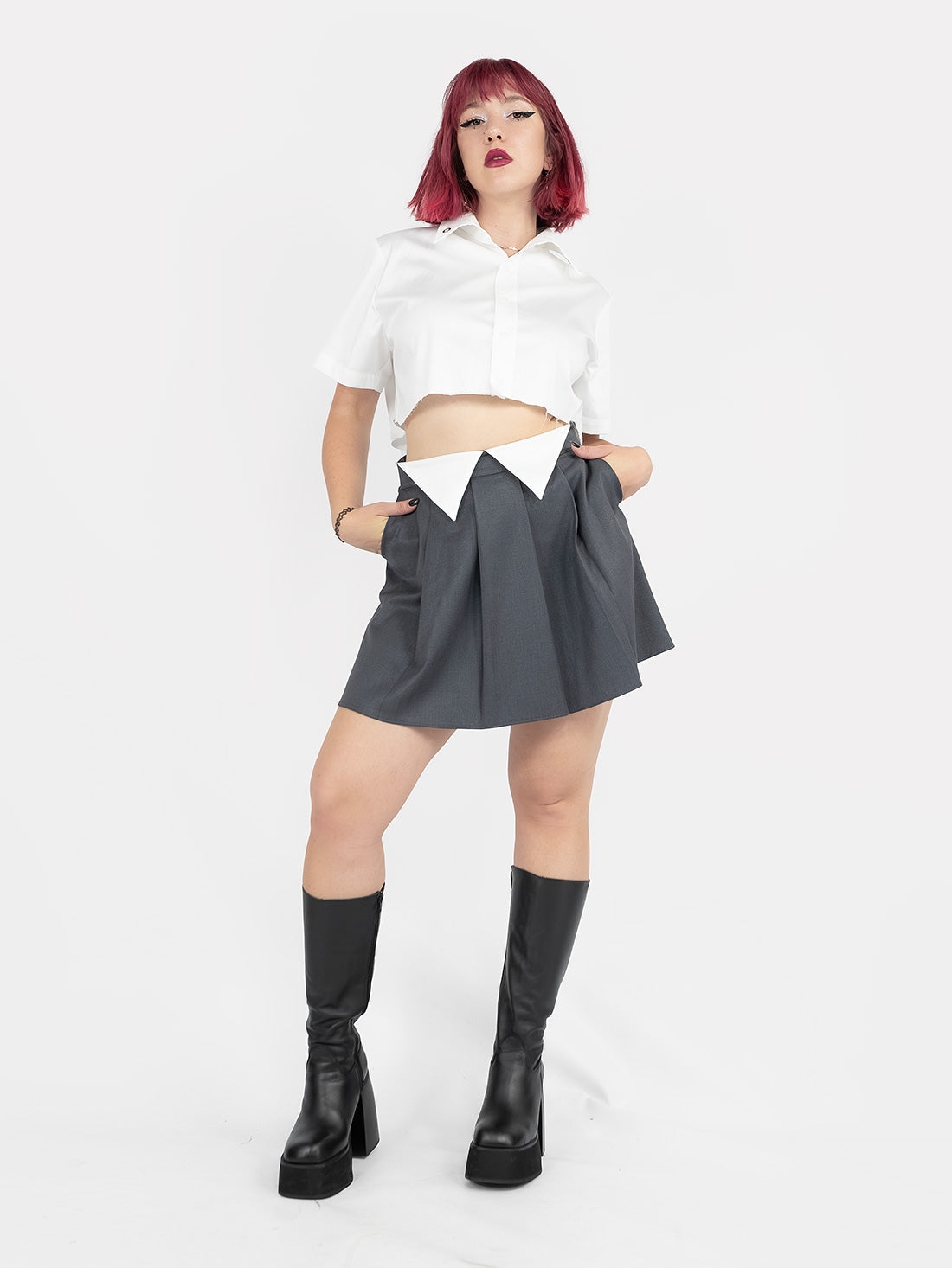 Ether Grey Pleated Mini Skirt