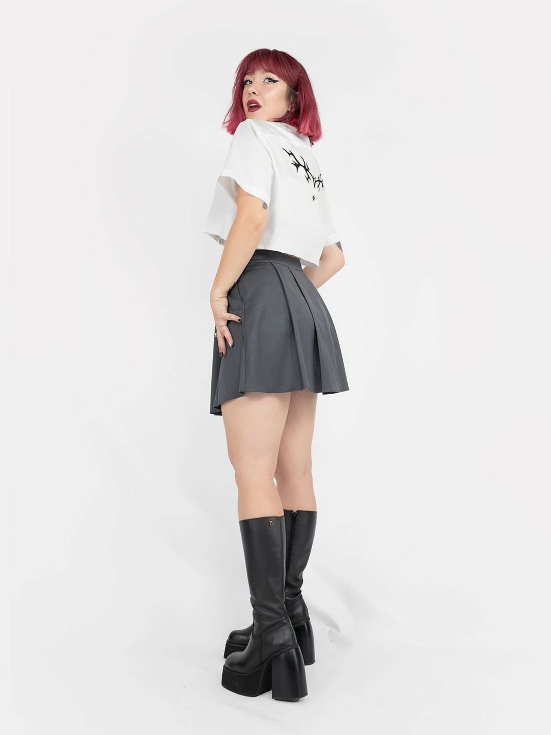 Ether Grey Pleated Mini Skirt