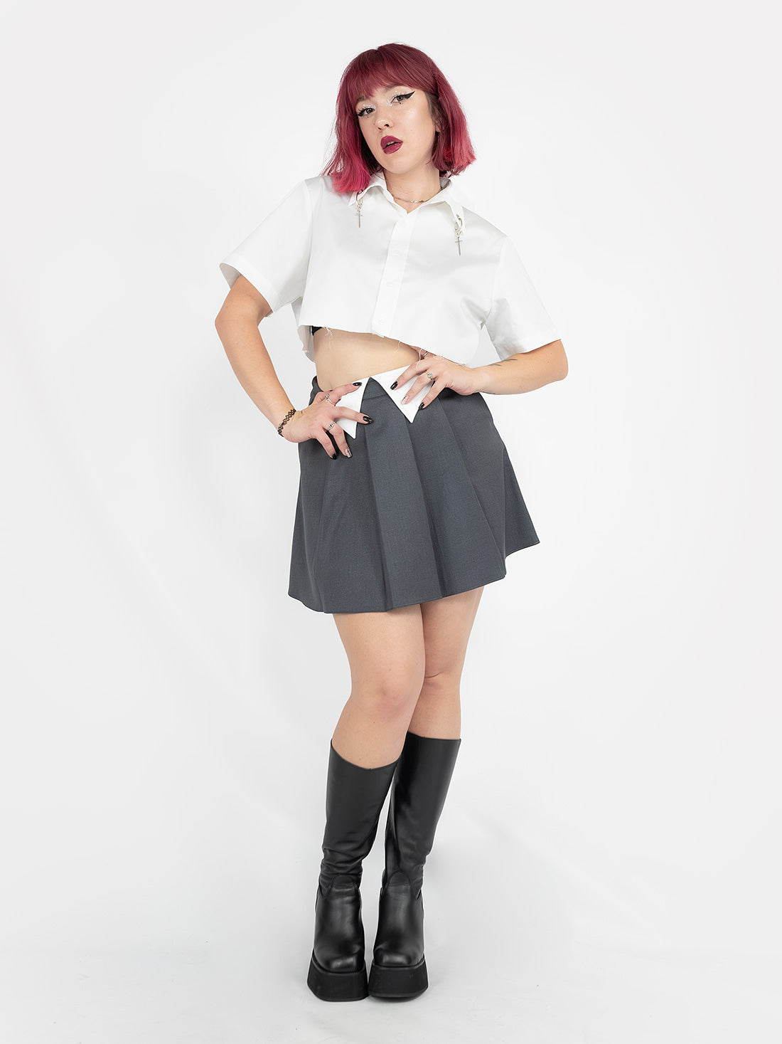 Ether Grey Pleated Mini Skirt