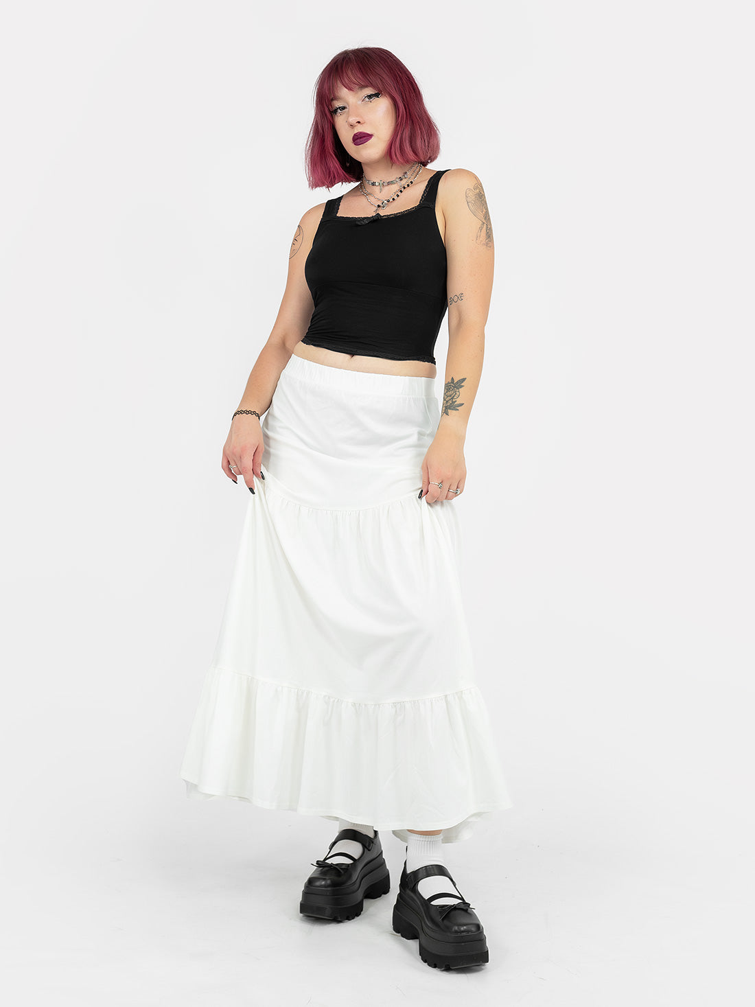 Ecru Oblivion Ruffled Maxi Skirt